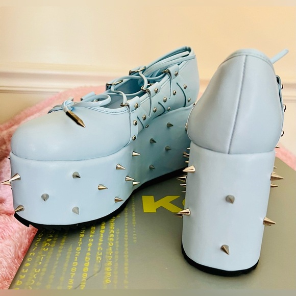 NIB Size 7 Dolls Kill KOI Footwear Zorina Lace Up Platform Ballet Shoes in Blue - Picture 8 of 13